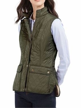 Barbour Wray Quilted Fleece Lined Gilet Vest Olive Green US 6 UK 10
